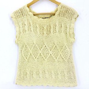 Vintage Ann Stevens Blouse Top Women's Beige Knit Sleeveless Ramie Size Medium M
